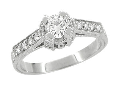 Art Deco 1/2 Carat Diamond Engraved Scrolls Castle Engagement Ring in Platinum - Item: R240PD - Image: 3