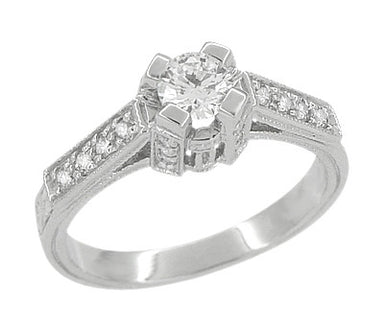Art Deco 1/2 Carat Diamond Engraved Scrolls Castle Engagement Ring in Platinum - alternate view