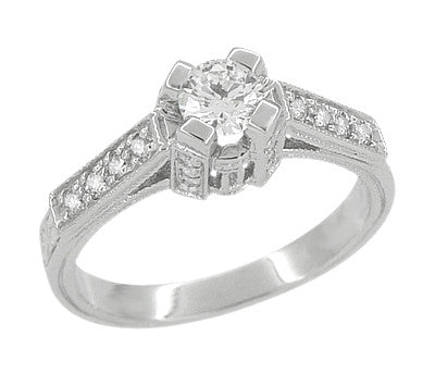 Art Deco 1/2 Carat Diamond Engraved Scrolls Castle Engagement Ring in Platinum - Item: R240PD - Image: 2