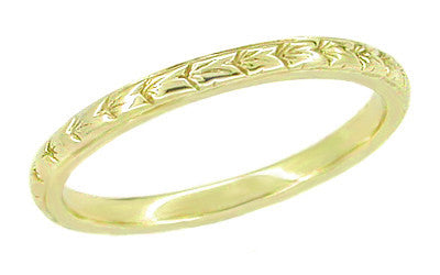 1930s 18K Yellow Gold Art Deco Wheat Engraved Vintage Wedding Band - 2mm Wide - R241Y