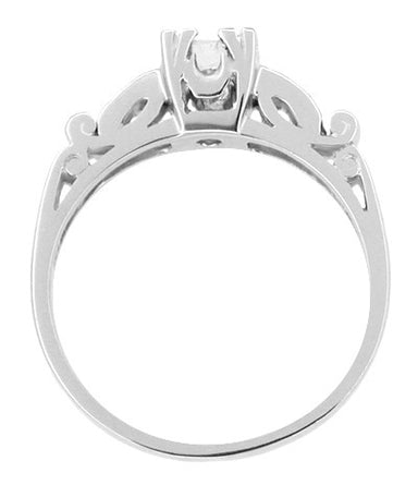 Mid Century Modern Scrolls Vintage Inspired Diamond Engagement Ring in Platinum - alternate view