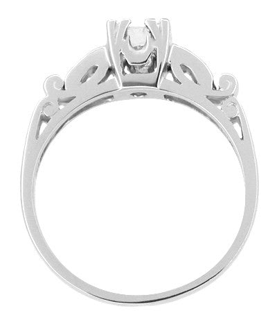 Mid Century Modern Scrolls Vintage Inspired Diamond Engagement Ring in Platinum - Item: R252 - Image: 2
