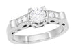 Mid Century Modern Scrolls Vintage Inspired Diamond Engagement Ring in Platinum
