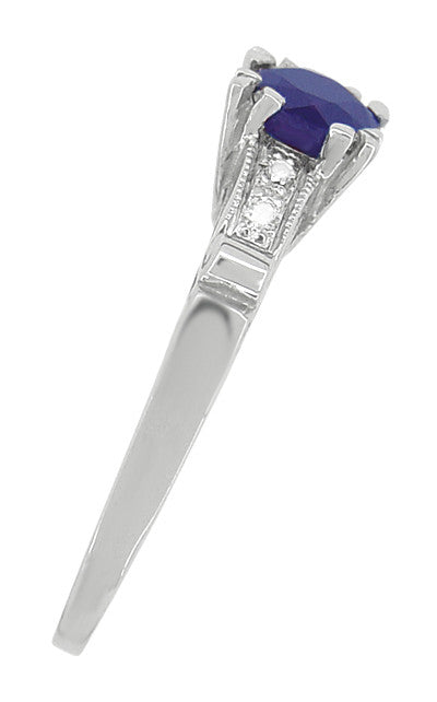 Sapphire and Diamonds Scroll Art Deco Engagement Ring in Platinum - Item: R256P - Image: 3