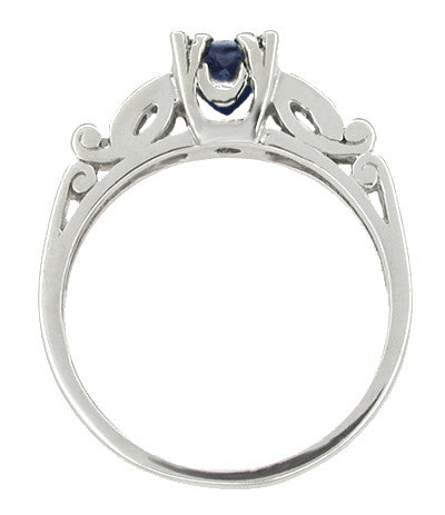 Sapphire and Diamonds Scroll Art Deco Engagement Ring in Platinum - Item: R256P - Image: 2