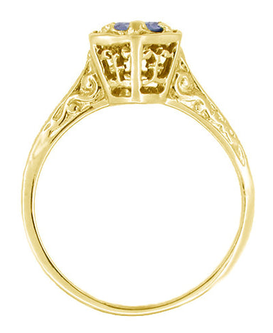 Art Deco Blue Sapphire Filigree Hexagon Engagement Ring in 14K Yellow Gold - alternate view