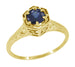 Art Deco Blue Sapphire Filigree Hexagon Engagement Ring in 14K Yellow Gold