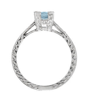 Art Deco 1 Carat Aquamarine and Diamonds Engraved Engagement Ring in 18 Karat White Gold - Item: R283W1A - Image: 3