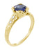 Art Deco Blue Sapphire and Diamonds Engraved Engagement Ring in 18 Karat Yellow Gold