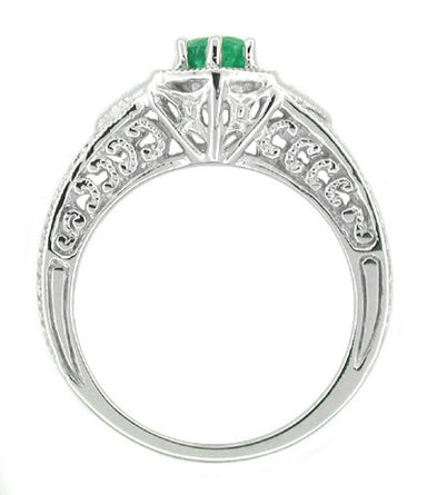 Art Deco Emerald and Diamond Filigree Engraved Engagement Ring in Platinum - alternate view
