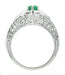 Art Deco Emerald and Diamond Filigree Engraved Engagement Ring in Platinum