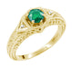 Yellow Gold Art Deco Filigree Engraved Emerald and Diamond Engagement Ring