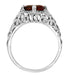 Art Deco Flowers and Leaves Almandine Garnet Filigree Ring in 14 Karat White Gold