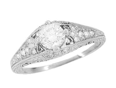 Art Deco Ansonia Filigree Diamond Engagement Ring in Platinum - Item: R296 - Image: 2