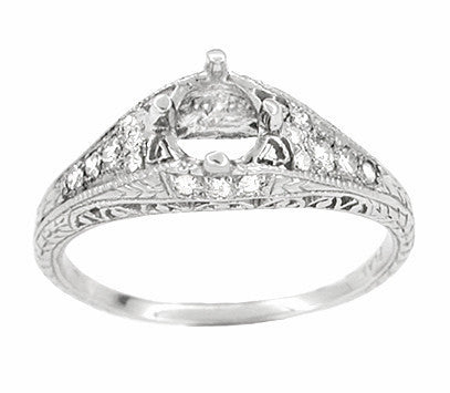 Art Deco 2/5 Carat Diamond Ansonia Filigree Engagement Ring Setting in Platinum | 5mm - Item: R296NS - Image: 2