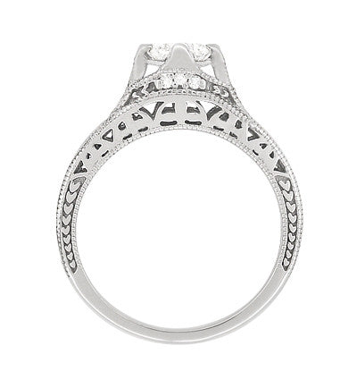 Belnord Art Deco Filigree Diamond Wheat Engraved Engagement Ring Semimount in Platinum - Item: R296P50D - Image: 4