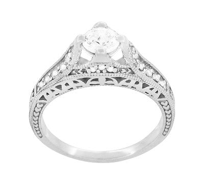 Art Deco Belnord Filigree Diamond Engagement Ring in 18 Karat White Gold - Item: R296W50D - Image: 3