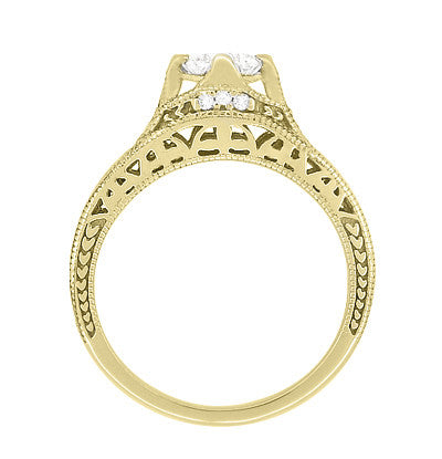 Belnord 18 Karat Yellow Gold Engraved Art Deco Filigree Diamond Engagement Ring - Item: R296Y50D - Image: 4