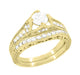 Belnord 18 Karat Yellow Gold Engraved Art Deco Filigree Diamond Engagement Ring