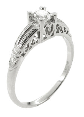 Beresford Art Deco Filigree Solitaire Engraved Diamond Engagement Ring in Platinum - Item: R297 - Image: 2