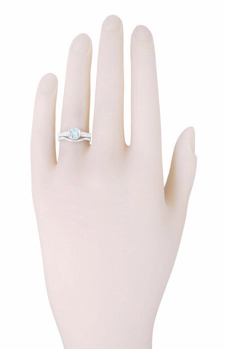 Art Deco Filigree Aquamarine and Diamond Engagement Ring in Platinum - Item: R298PA - Image: 4