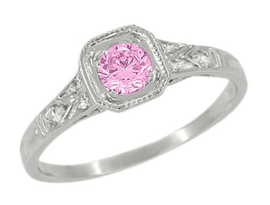 Art Deco Filigree Pink Sapphire and Diamond Engagement Ring in Platinum