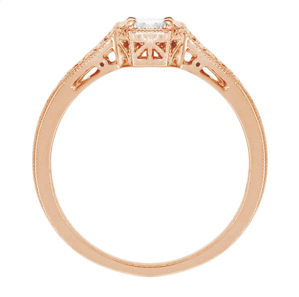 1930's Art Deco 14 Karat Rose Gold Low Profile Diamond Engagement Ring - Item: R298RD-LC - Image: 3