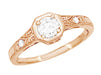 1930's Art Deco 14 Karat Rose Gold Low Profile Diamond Engagement Ring