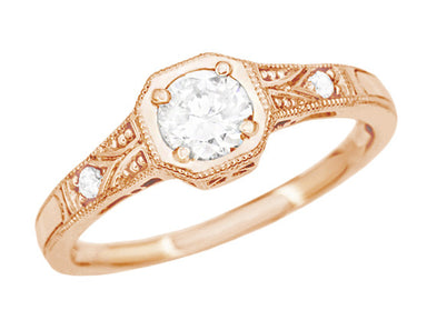 1930's Art Deco 14 Karat Rose Gold Low Profile Diamond Engagement Ring - alternate view