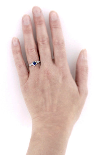 Art Deco Filigree Sapphire and Diamond Platinum Engagement Ring - Item: R298S - Image: 3