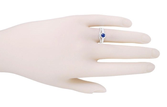 Art Deco Filigree Sapphire and Diamond Platinum Engagement Ring - Item: R298S - Image: 4