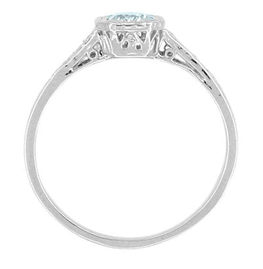 Art Deco Filigree Aquamarine and Diamond Engagement Ring in White Gold - 18K or 14K - alternate view