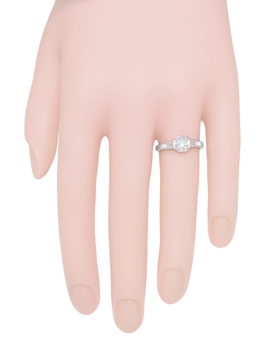 Mayfair Filigree Art Deco Diamond Engagement Ring in 14 or 18 Karat White Gold - Item: R298WD14K-LC - Image: 4