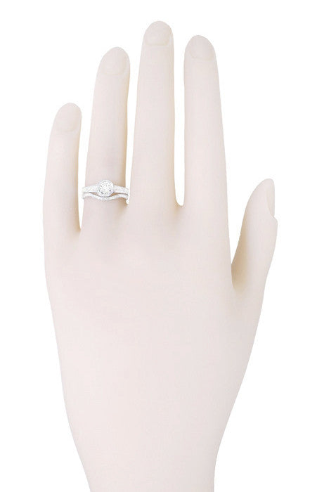 Mayfair Filigree Art Deco Diamond Engagement Ring in 14 or 18 Karat White Gold - Item: R298WD14K-LC - Image: 6