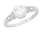 Art Deco Filigree White Sapphire Engagement Ring in White Gold - 14 or 18 Karat