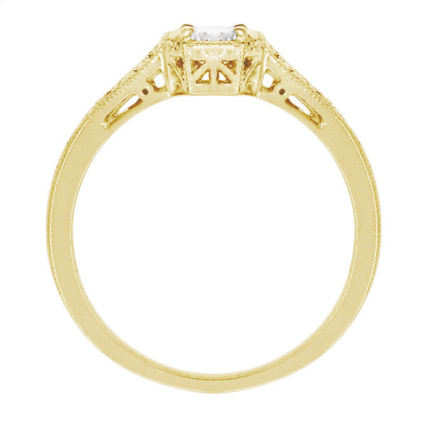 Yellow Gold 1930's Art Deco Filigree Low Profile Diamond Engagement Ring - Item: R298YD14K-LC - Image: 3