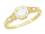 Yellow Gold 1930's Art Deco Filigree Low Profile Diamond Engagement Ring