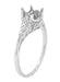 Engraved Sides and Filigree Cut Out Leaves on Art Deco Solitaire Crown Antique Ring Setting for a 3/4 Carat Diamond in White Gold - R299