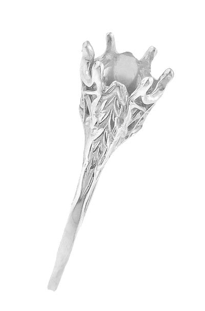 Engraved Wheat on Shoulders of Art Deco Solitaire Crown Vintage Ring Setting for a 3/4 Carat Diamond in White Gold - R299