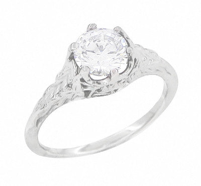 Art Deco Crown of Leaves Solitaire Vintage Ring Mount with a 3/4 Carat Diamond in White Gold - R299
