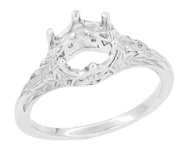 Art Deco Crown of Leaves Filigree 3/4 Carat Engagement Ring Setting in 14K or 18K White Gold - alternate view