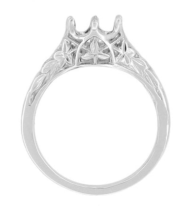 Side Filigree Leaves on Art Deco Solitaire Crown Vintage Ring Setting for a 3/4 Carat Diamond in White Gold - R299