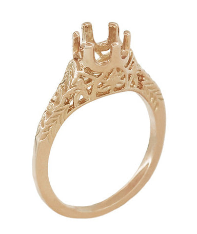 Art Deco 3/4 - 1 Carat Crown of Leaves Filigree Engagement Ring Setting in 14K Rose Gold