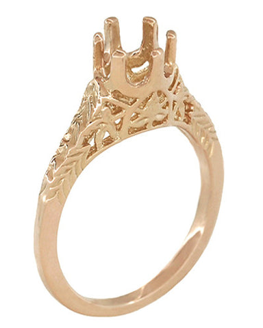 1/4 - 1/3 Carat 14 Karat Rose Gold Crown of Leaves Filigree Art Deco Engagement Ring Setting