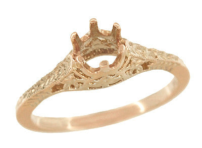 14K Rose Gold Filigree Solitaire Engagement Ring Setting for a 1/2 Carat Diamond - Art Deco Crown of Leaves Design - Item: R299R50 - Image: 3