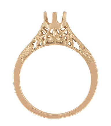 14K Rose Gold Filigree Solitaire Engagement Ring Setting for a 1/2 Carat Diamond - Art Deco Crown of Leaves Design - alternate view