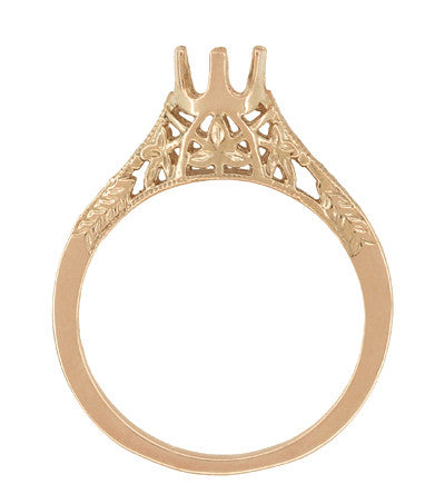 14K Rose Gold Filigree Solitaire Engagement Ring Setting for a 1/2 Carat Diamond - Art Deco Crown of Leaves Design - Item: R299R50 - Image: 2