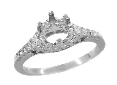 Art Deco 3/4 - 1 Carat Crown of Leaves Filigree Solitaire Engagement Ring Mounting in 14 or 18 Karat White Gold - Item: R299W14K1 - Image: 3