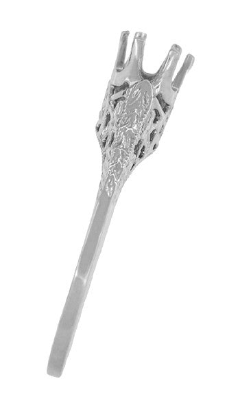 Art Deco 3/4 - 1 Carat Crown of Leaves Filigree Solitaire Engagement Ring Mounting in 14 or 18 Karat White Gold - Item: R299W14K1 - Image: 4