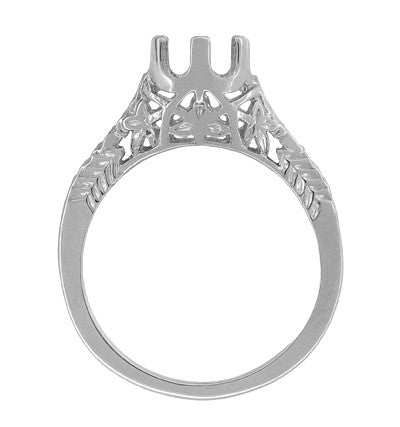 Art Deco 3/4 - 1 Carat Crown of Leaves Filigree Solitaire Engagement Ring Mounting in 14 or 18 Karat White Gold - Item: R299W14K1 - Image: 2